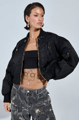 LUCKY ME ASYMMETRICAL BOMBER IN BLACK
