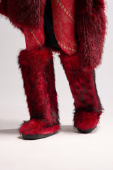 AZALEA WANG FARAMUN RED MULTI FLAT FUR KNEE HIGH BOOT