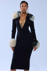 MICHELLE KNIT MIDI DRESS WITH FUR ACCENTS