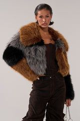 HAZEL PATCHWORK FAUX FUR COAT