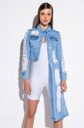 HI LO DISTRESSED DENIM JACKET