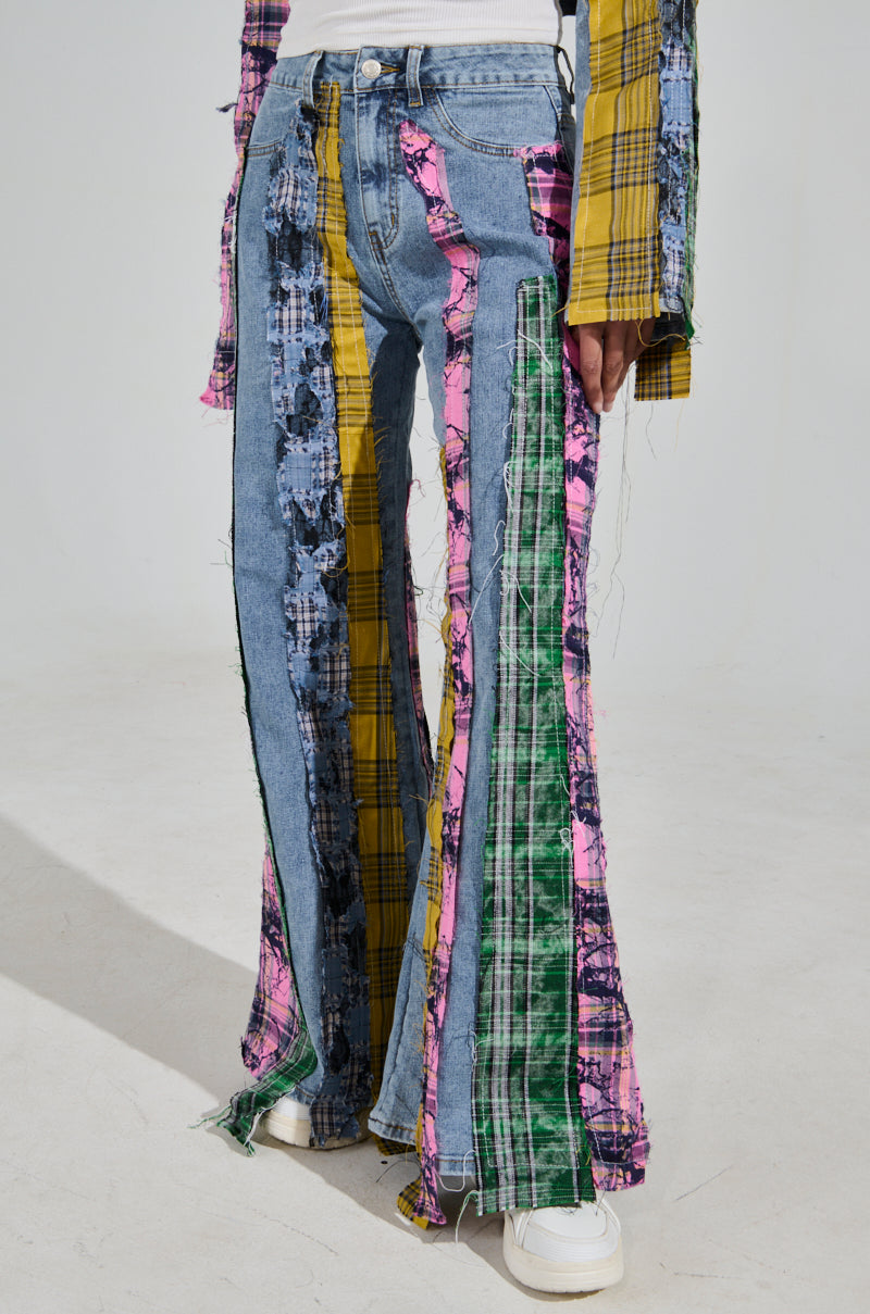 MAKING WAVES PATCHWORK FLARE DENIM