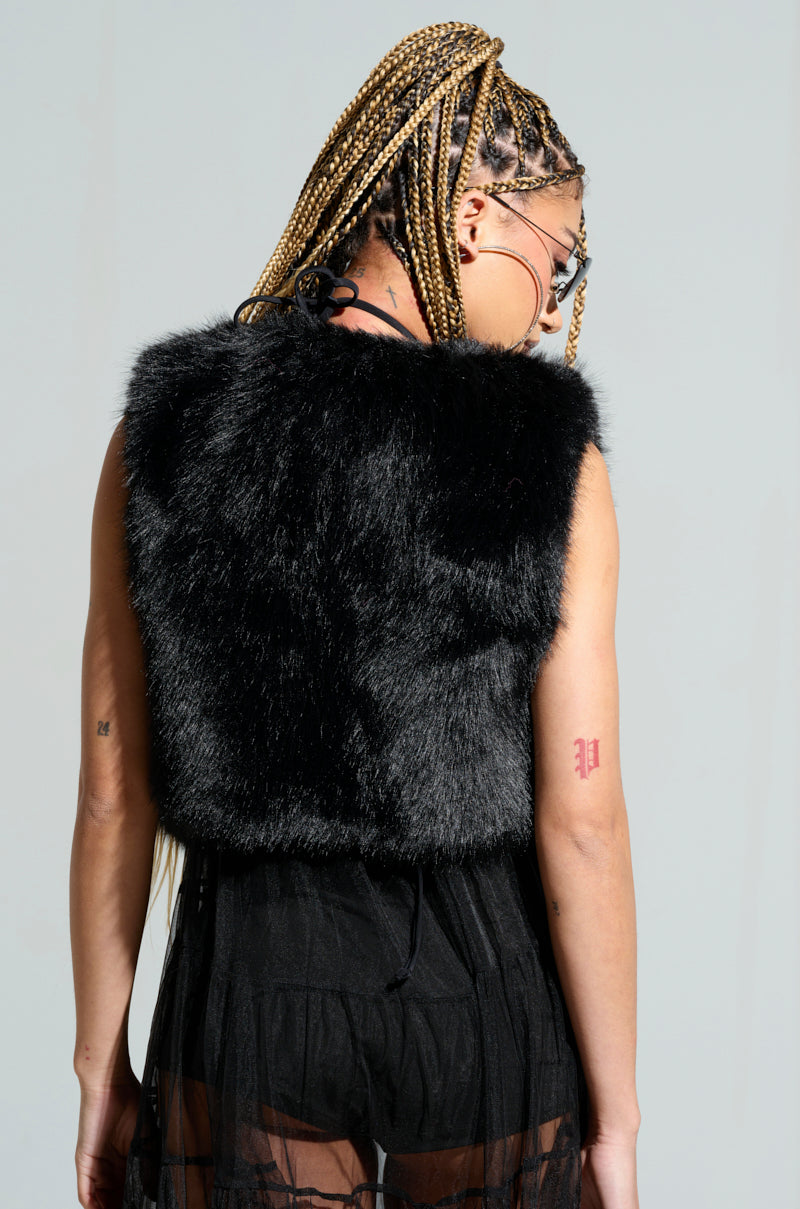 LIGHTS OUT FAUX FUR VEST IN BLACK