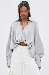 NEW RULES HIGH LOW BLOUSE IN GREY