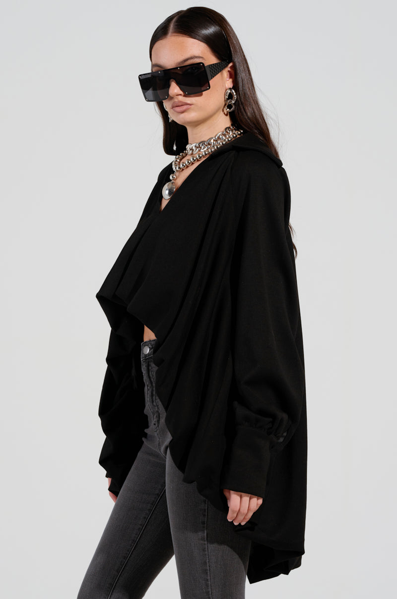 NEW RULES HIGH LOW HEM BLOUSE IN BLACK
