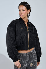 LUCKY ME ASYMMETRICAL BOMBER IN BLACK