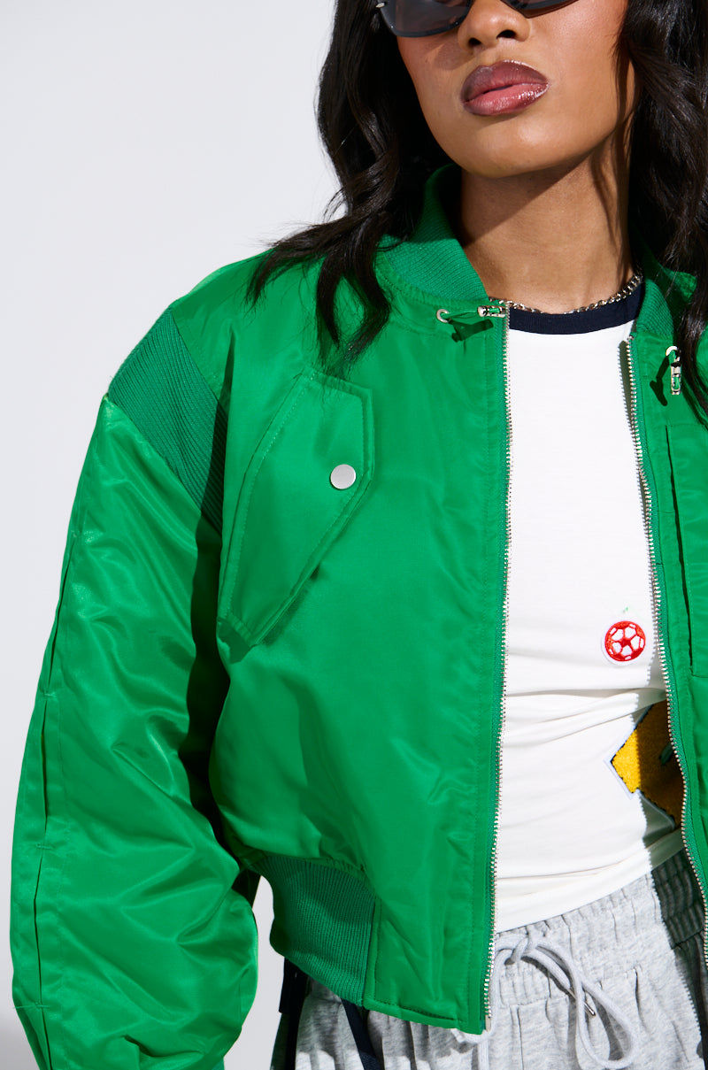 LUCKY ME ASYMMETRICAL BOMBER IN GREEN