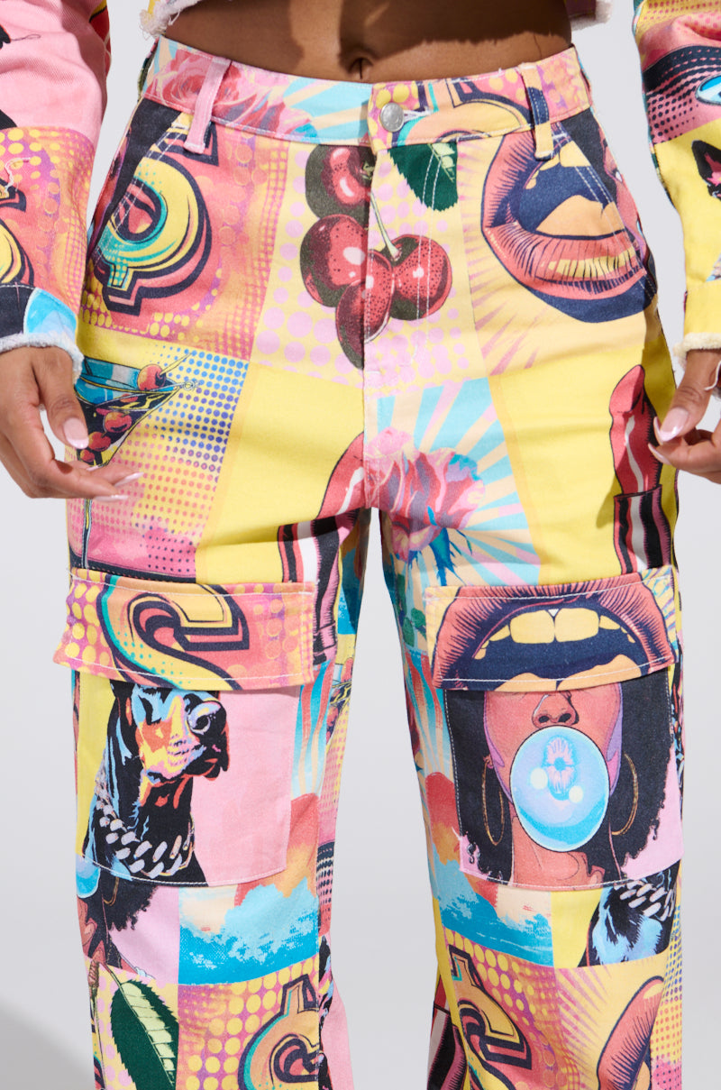 ELECTRIC PRINTED DENIM CARGO PANTS