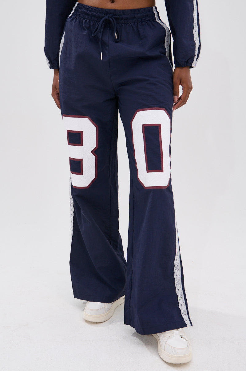LACE TRIM NYLON TRACK PANT
