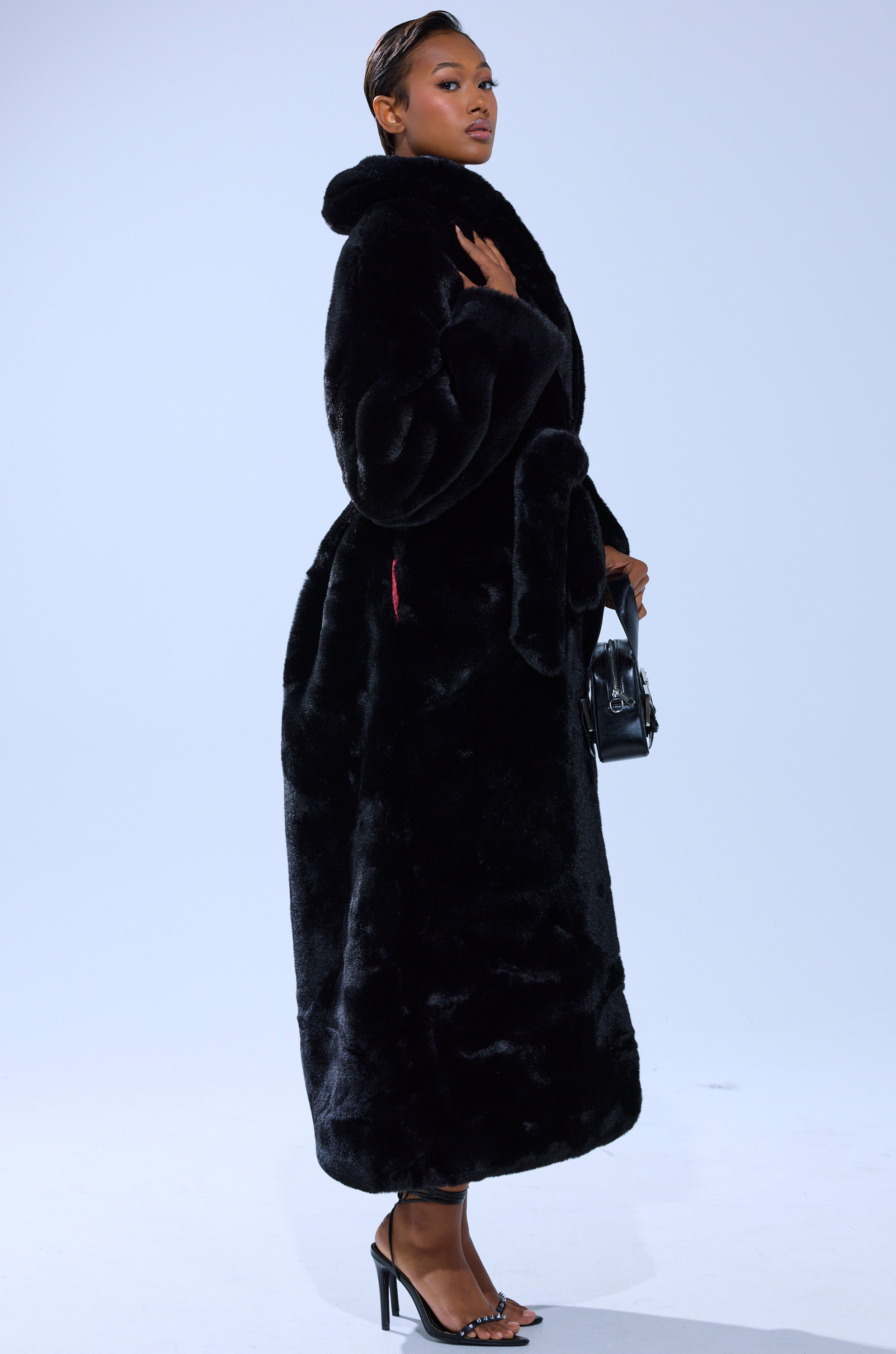 DAYANNE LONG SATIN LINING FAUX FUR TRENCH COAT