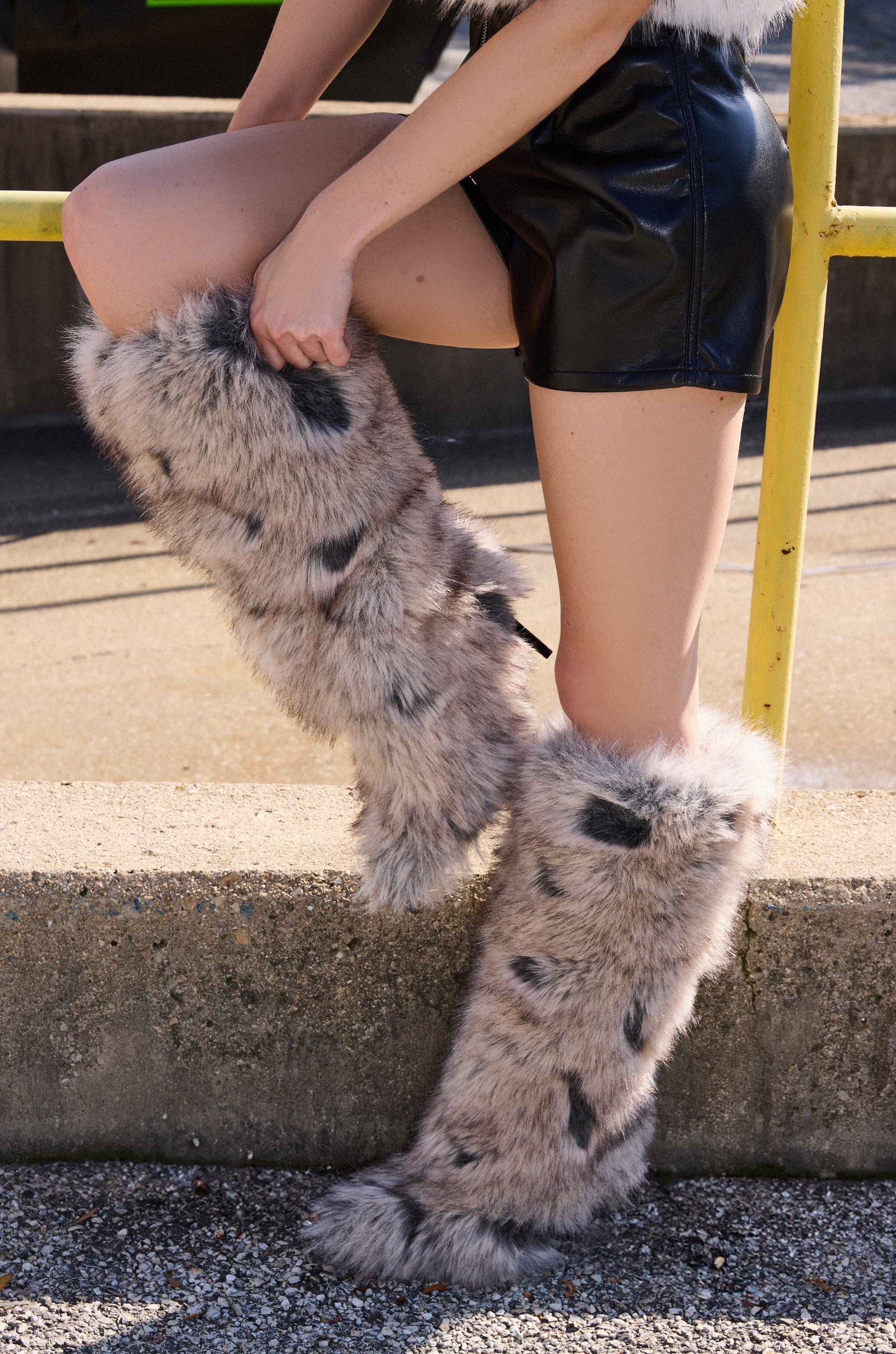 AZALEA WANG DEBBY GREY MULTI FUR STILETTO BOOTIE
