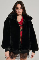 DREW STREET LONG FAUX FUR ZIP UP JACKET IN BLACK