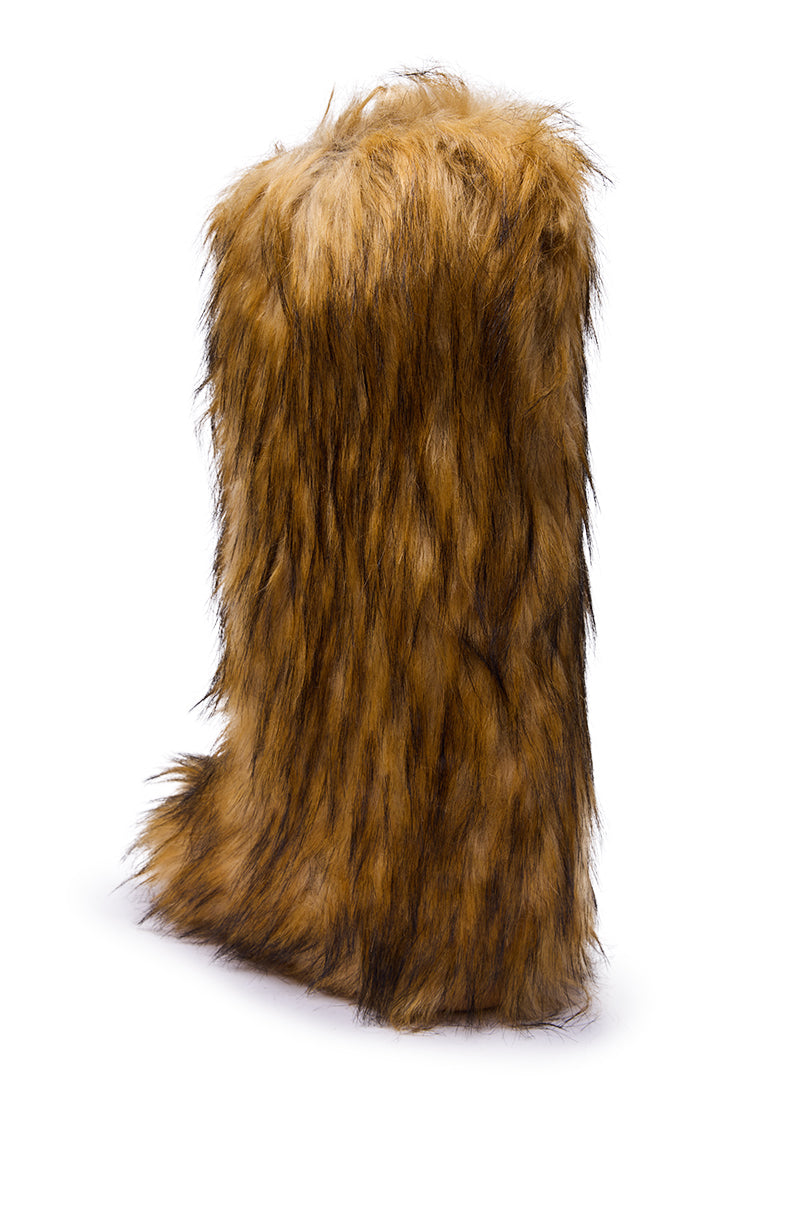 AZALEA WANG FAYES BROWN MULTI FURRY KNEE HIGH FLAT BOOT