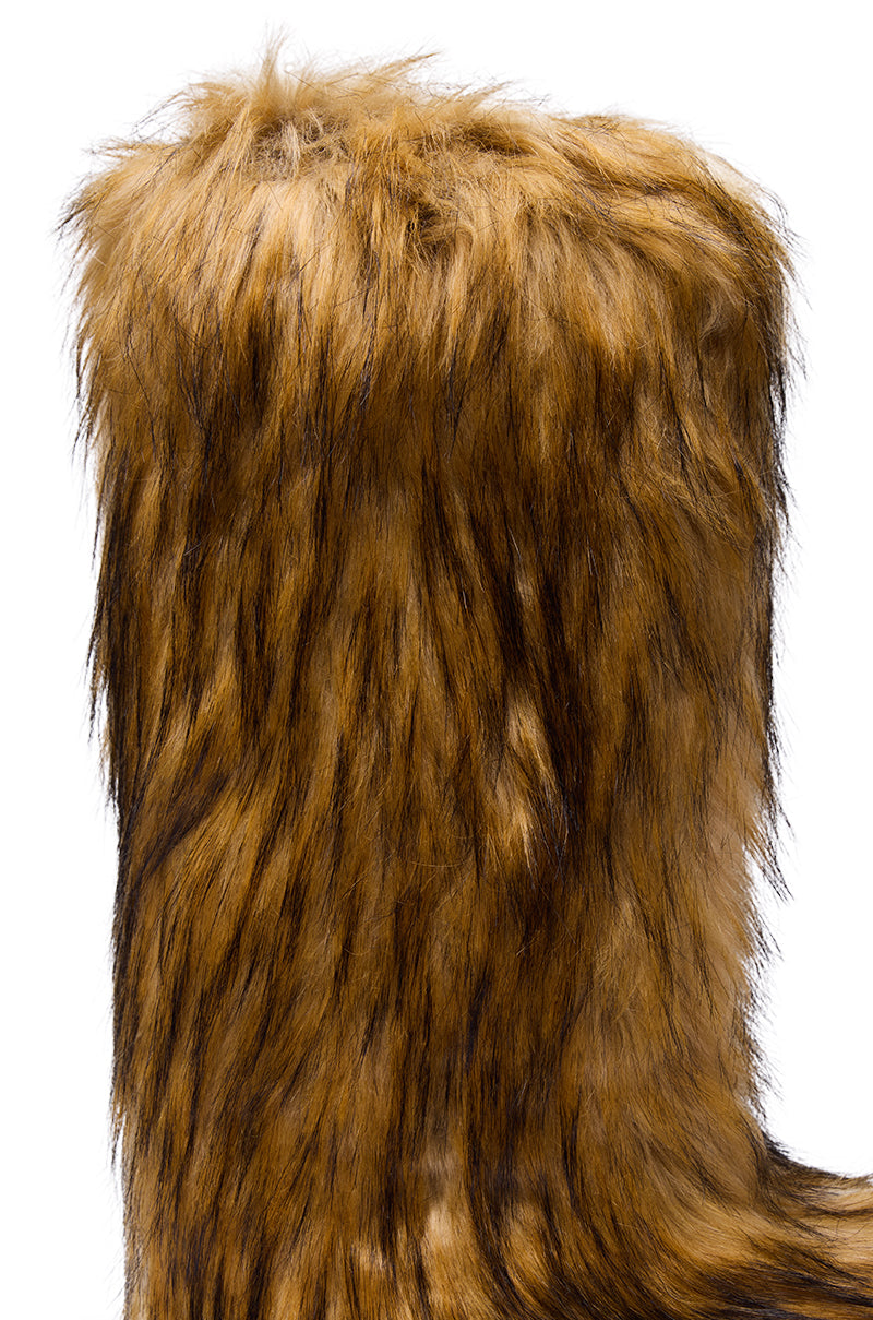 AZALEA WANG FAYES BROWN MULTI FURRY KNEE HIGH FLAT BOOT