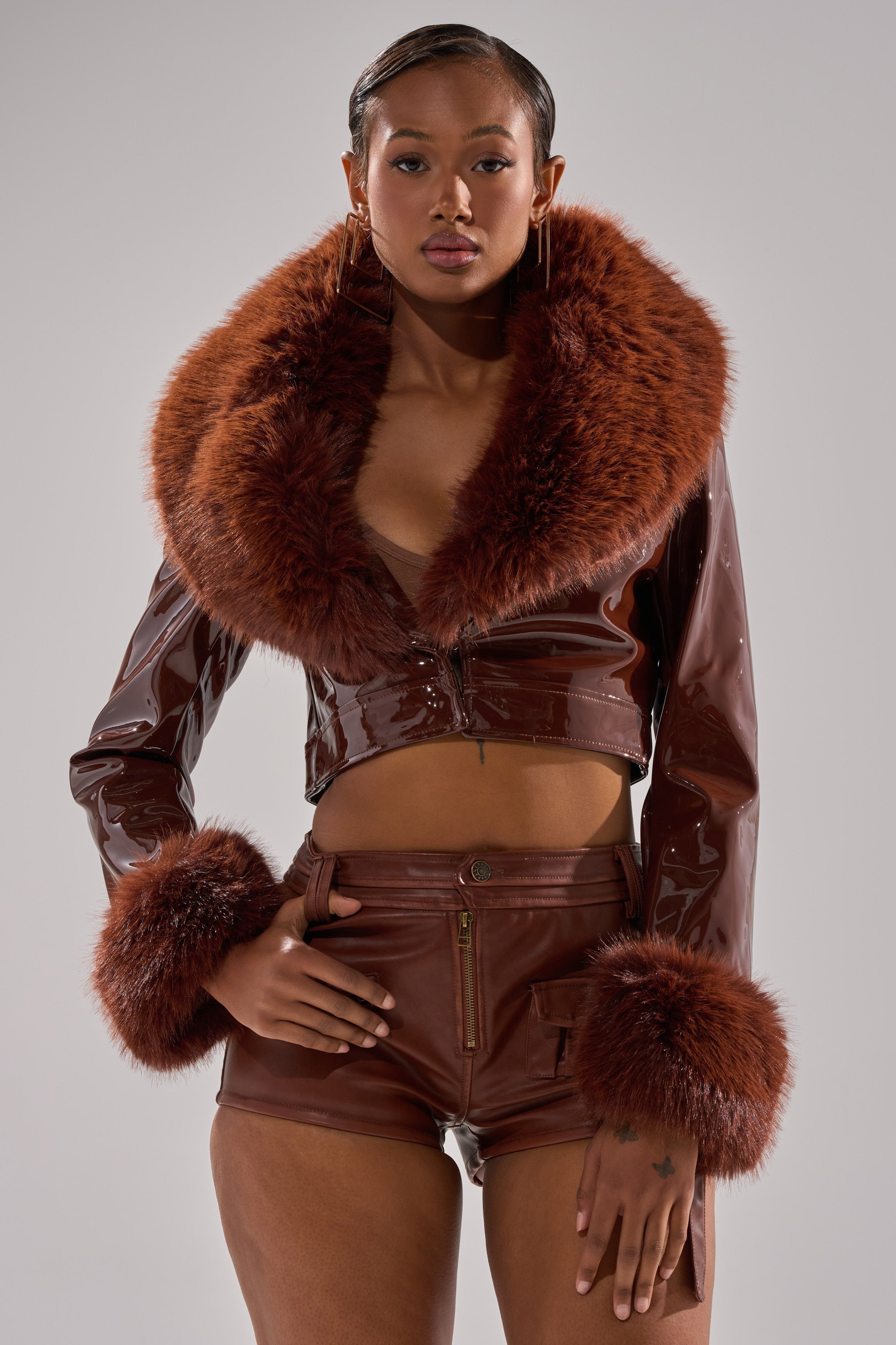 GISELE FUR TRIM MOTO IN PATENT