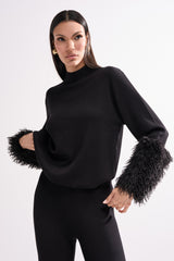 COZY VIBES SWEATER WITH FUR CUFF IN BLACK