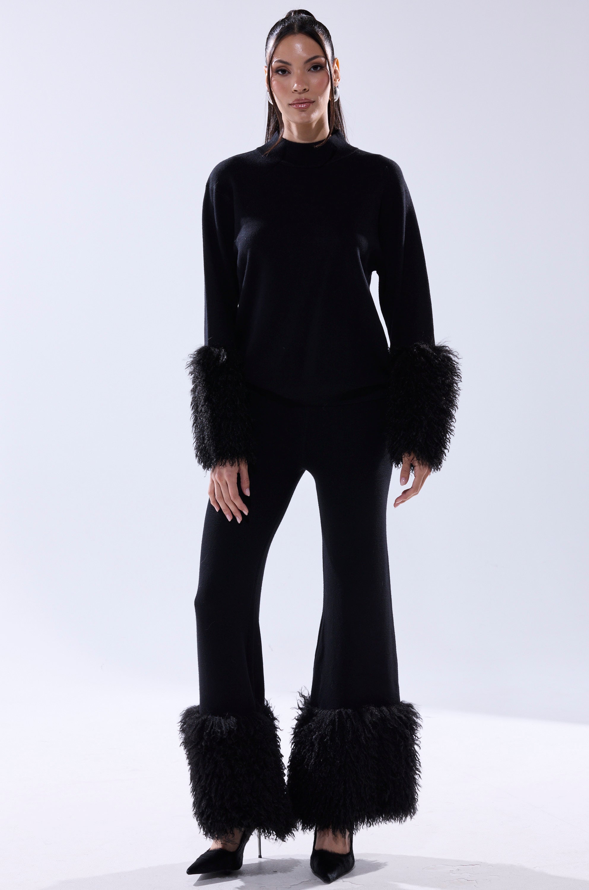 COZY VIBES SWEATER WITH FUR CUFF IN BLACK