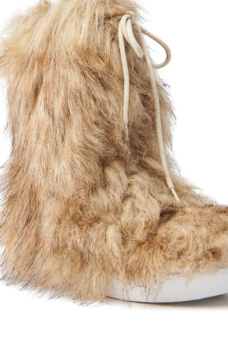 AZALEA WANG HAYES BROWN FUR LACE UP FLAT BOOTIE