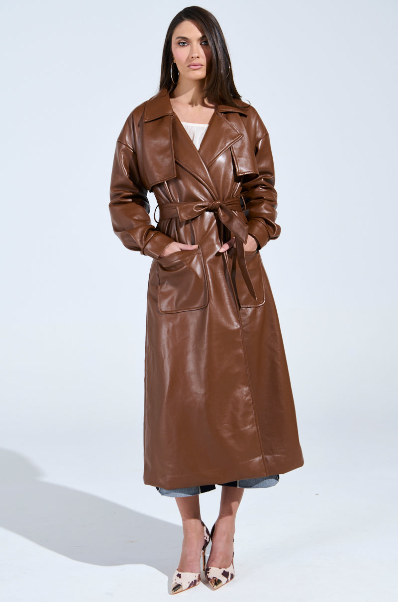 BUTTER LUXE FAUX LEATHER TRENCH IN BROWN