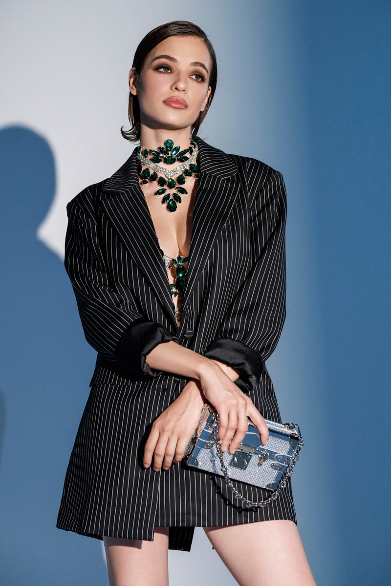 ELLA OVERSIZED PINSTRIPE LONGLINE BLAZER