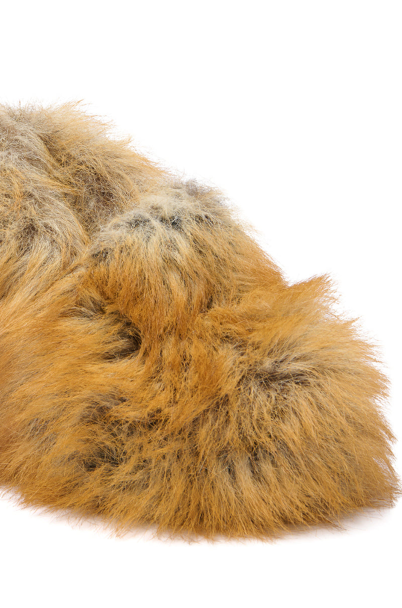 AZALEA WANG JAEKE FOX FUR WEDGE PUMP IN BROWN