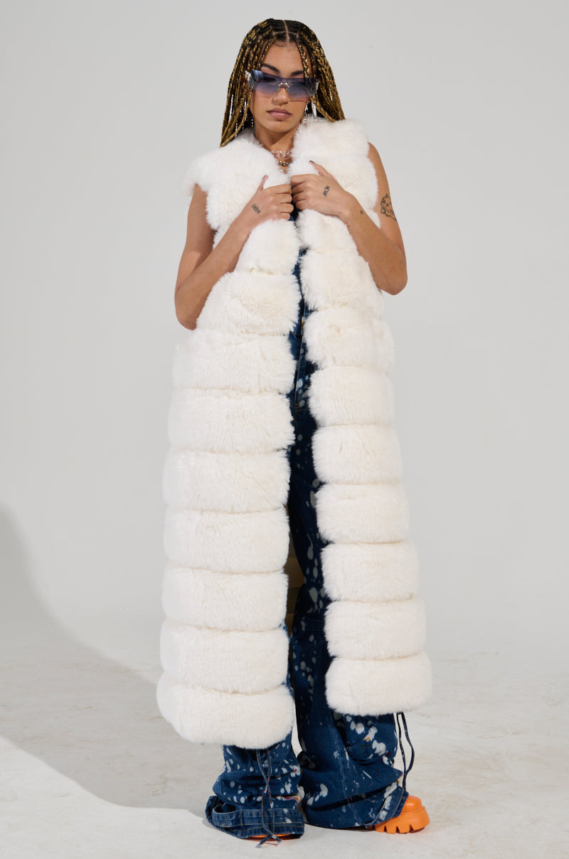JENNY LIN FAUX FUR MAXI VEST IN WHITE