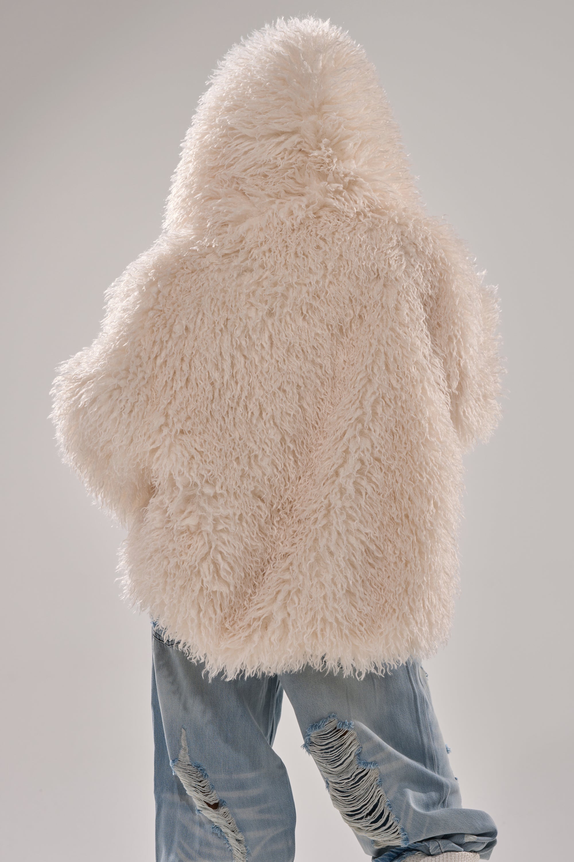 LOOK AT ME NOW HOODED FUR BOMBER IN IVORY