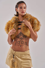 LUXE LIFE FAUX FUR SHAWL IN BROWN
