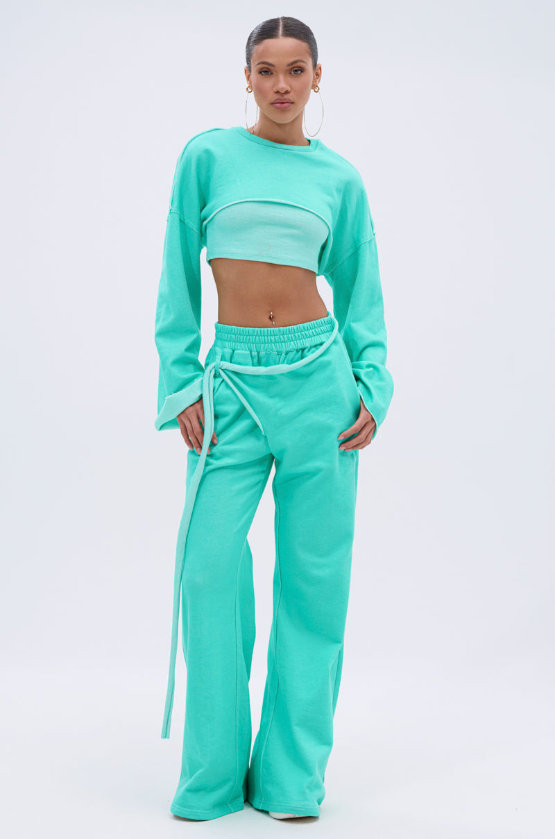 ISSA DOUBLE LAYER CROP SWEATSHIRT IN TIFFANY