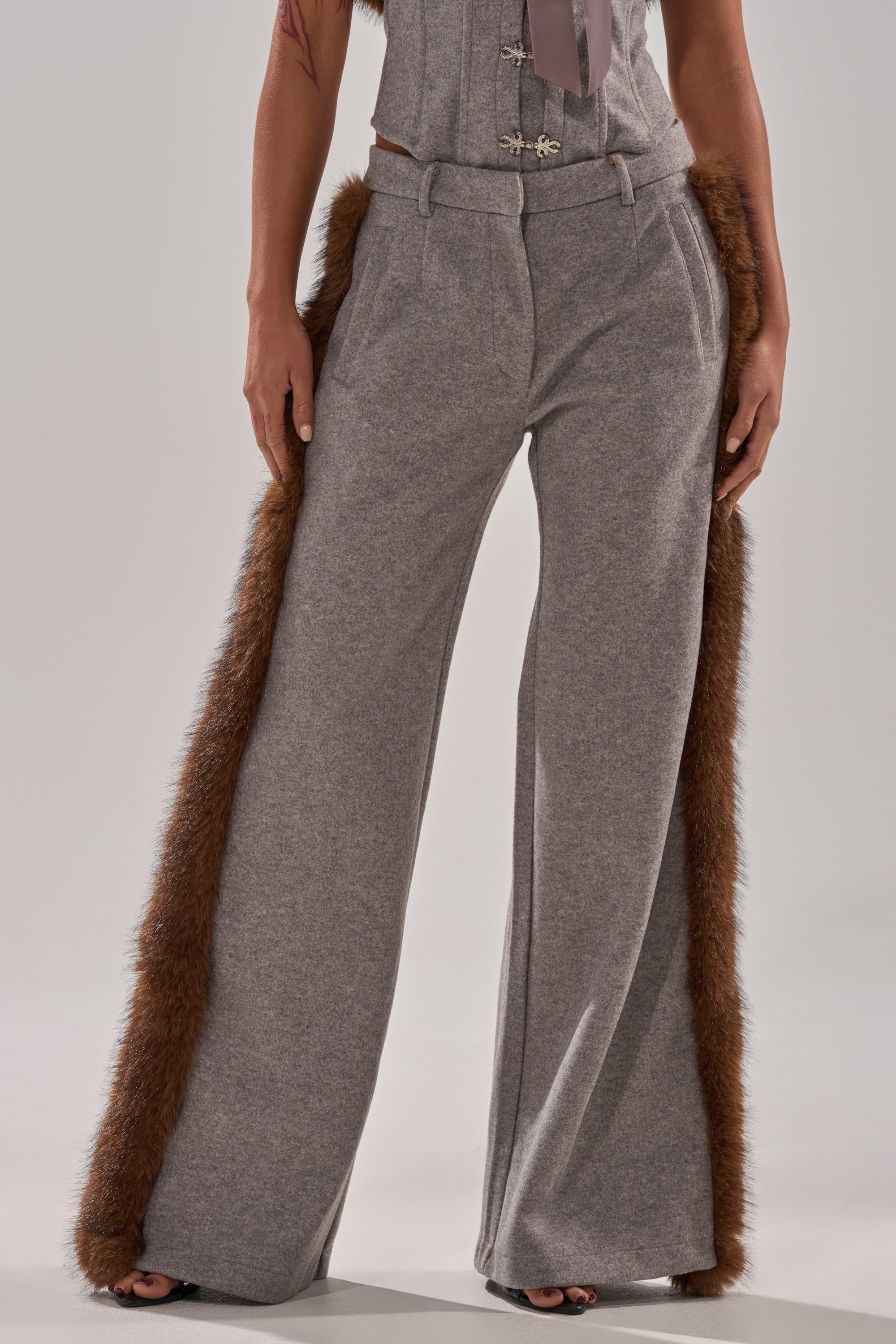 HALLE FUR TRIM WIDE LEG PANT