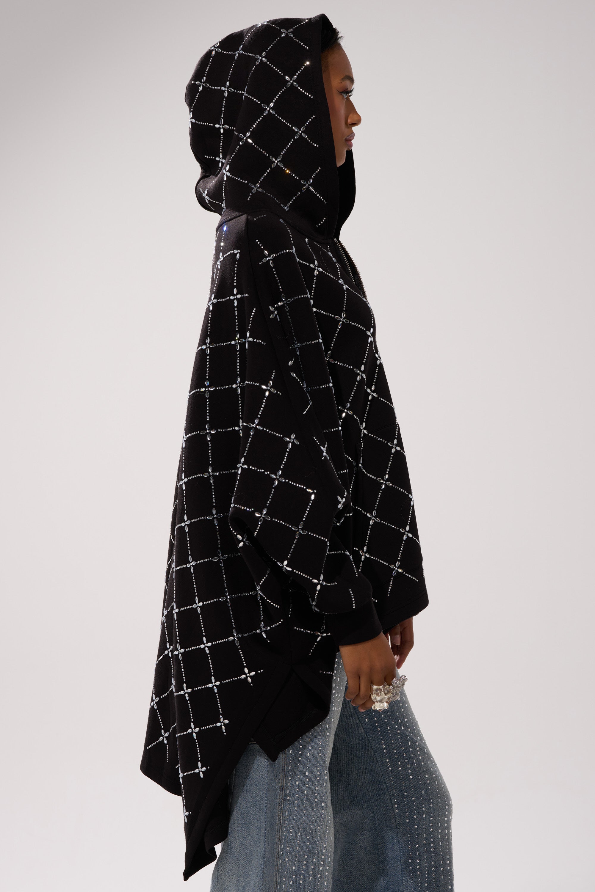 BLING BLING OVERSIZED ZIP UP SWEATSHIRT