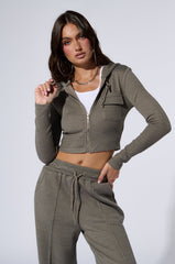EYES ON ME RIB KNIT ZIP UP IN GREY