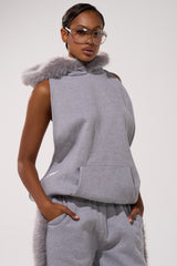 LUXE FUR OPEN-BACK SWEATSHIRT IN GREY