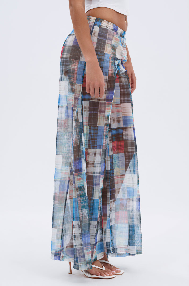 LIVING THE LIFE PLAID MESH PALAZZO PANT