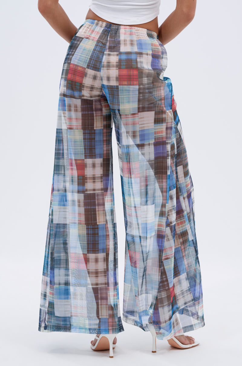 LIVING THE LIFE PLAID MESH PALAZZO PANT