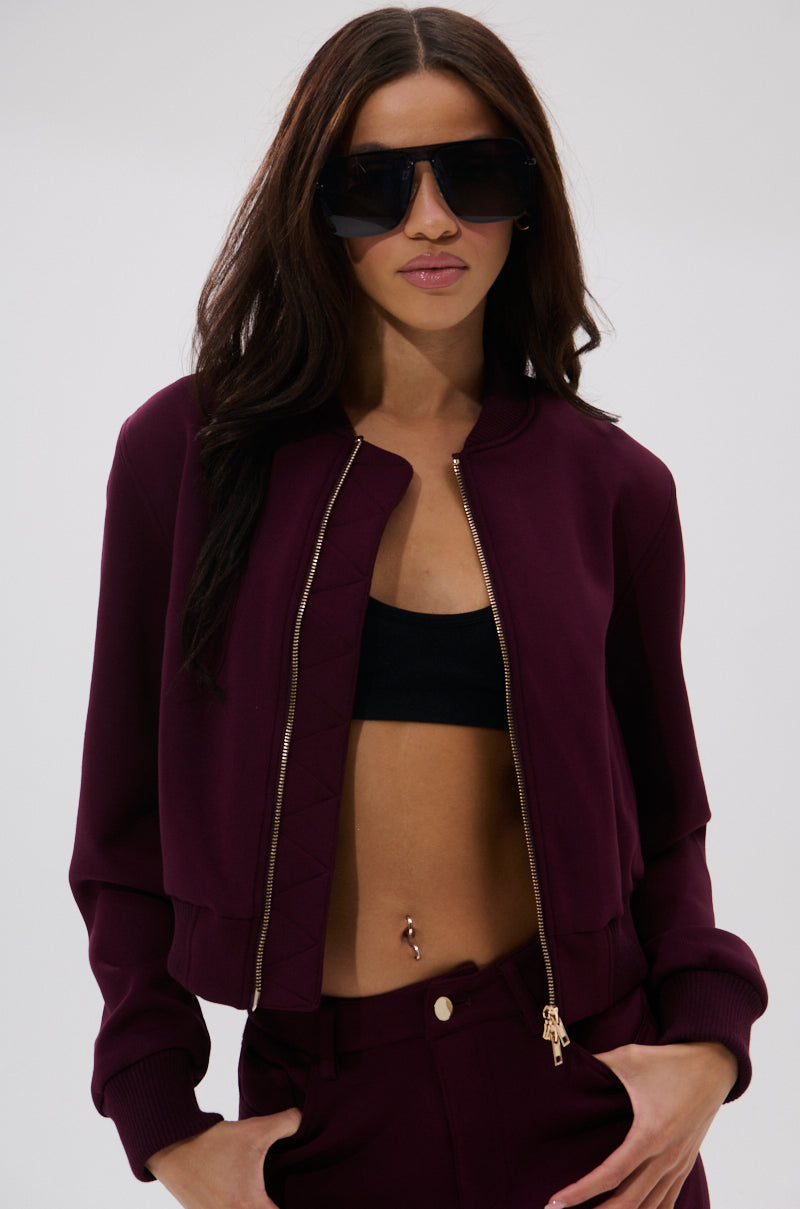 LYNX LAYERED BOMBER JACKET IN BURGUNDY
