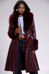 KAYA FUR TRIM TRENCH IN BURGUNDY