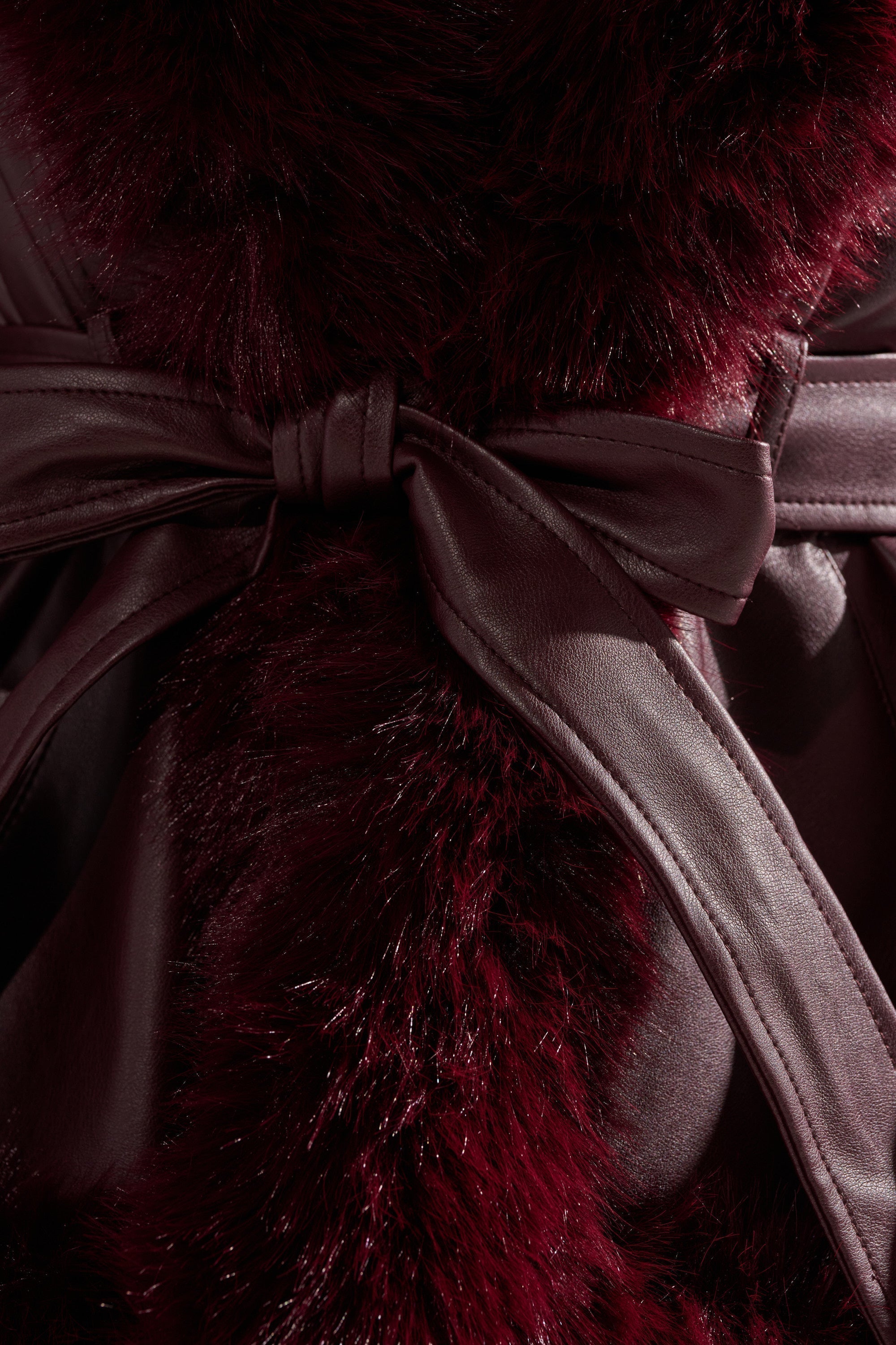 KENZY FUR TRIM MOTO IN BURGUNDY