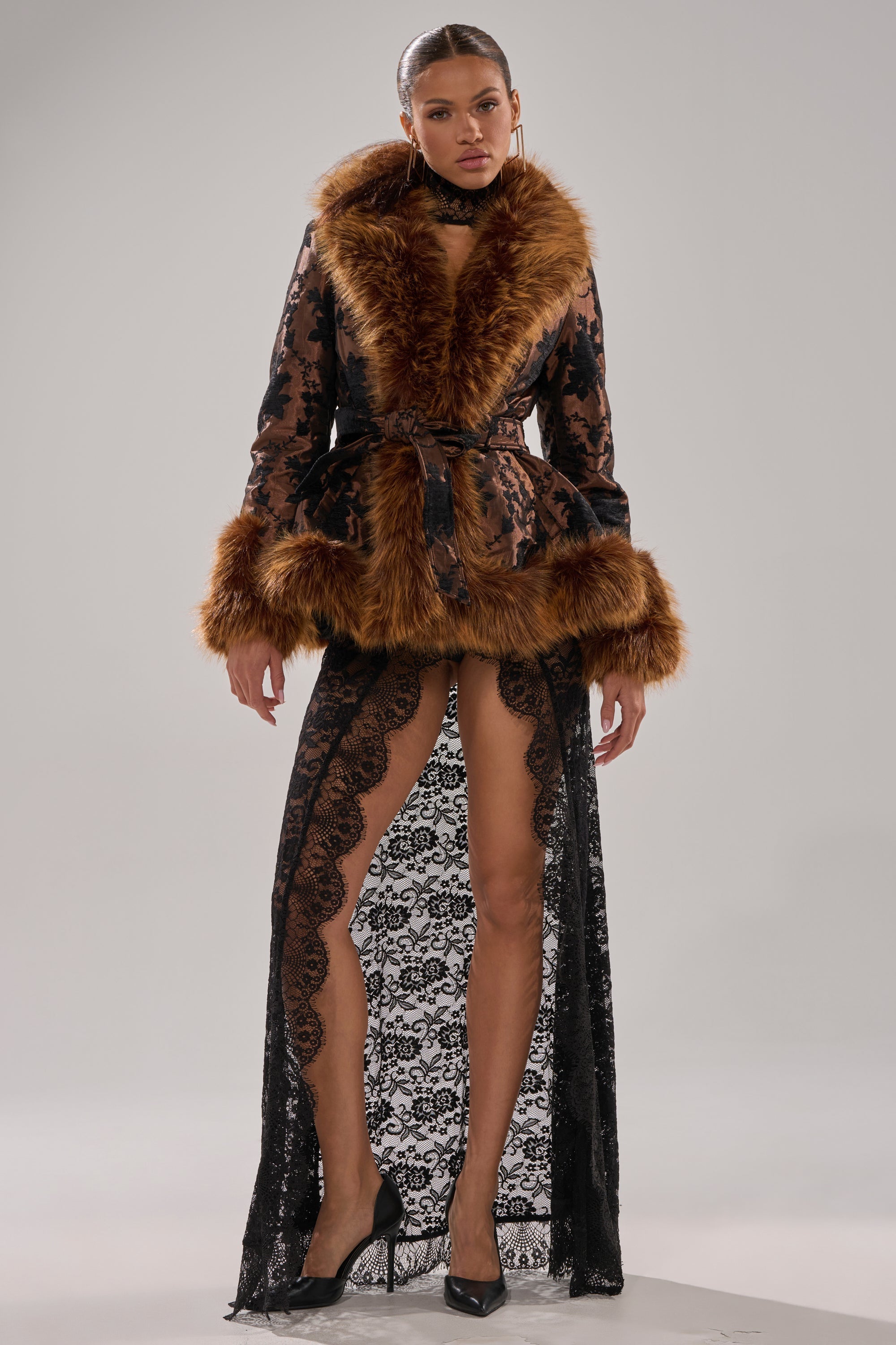 KENZY FUR TRIM MOTO IN JACQUARD