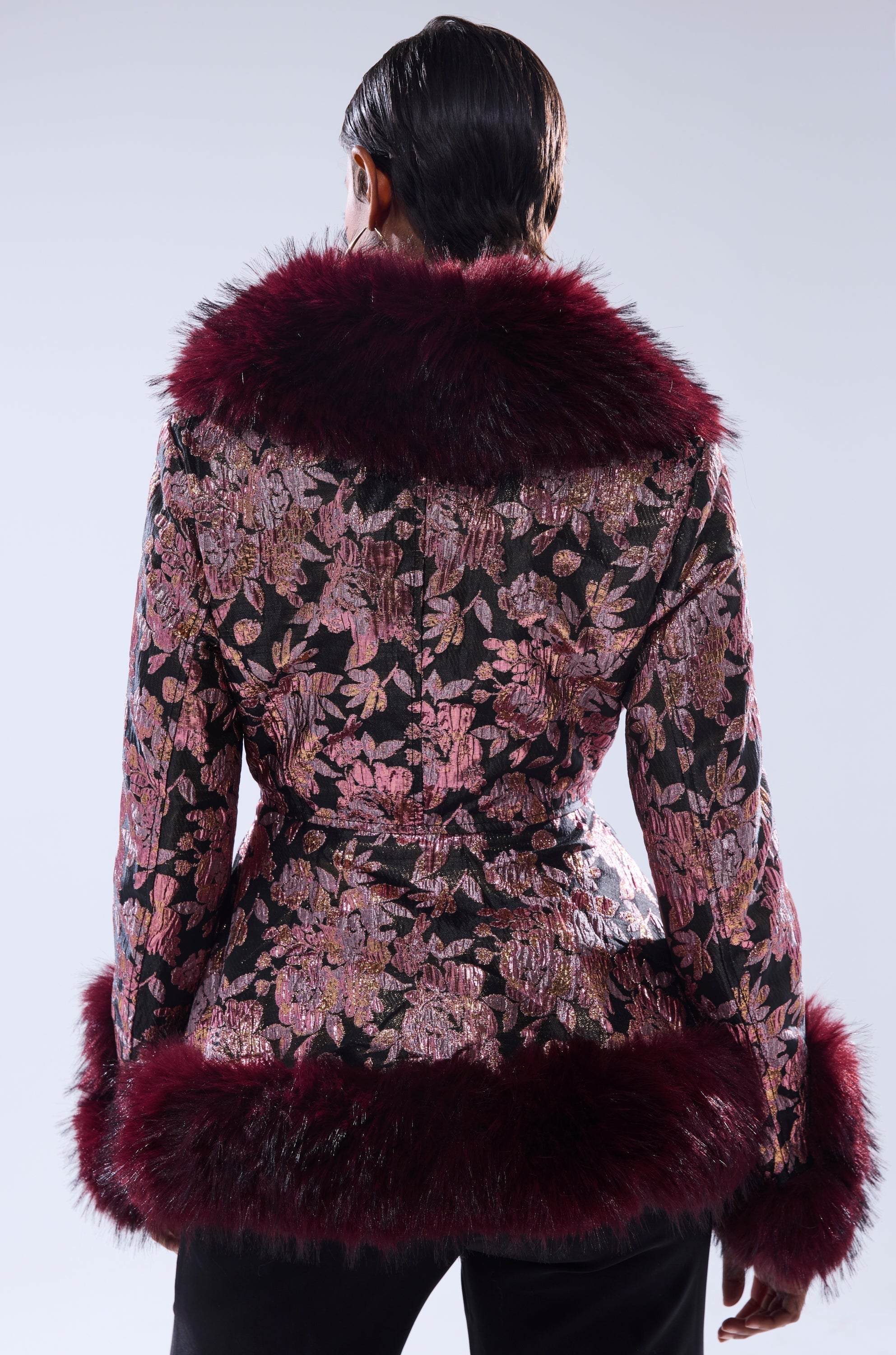 KENZY FUR TRIM MOTO IN PINK MULTI