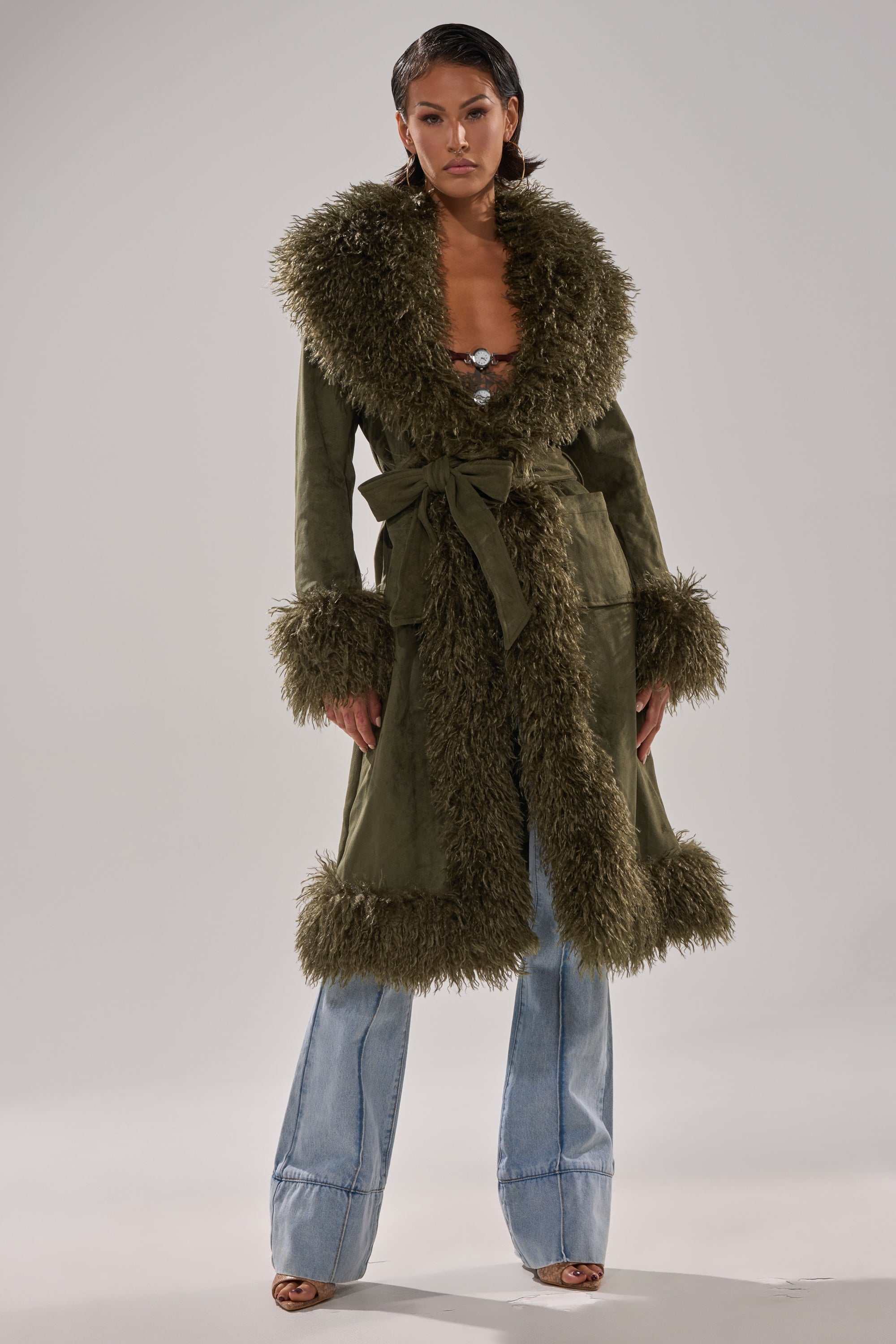 JADE FUR TRIM TRENCH