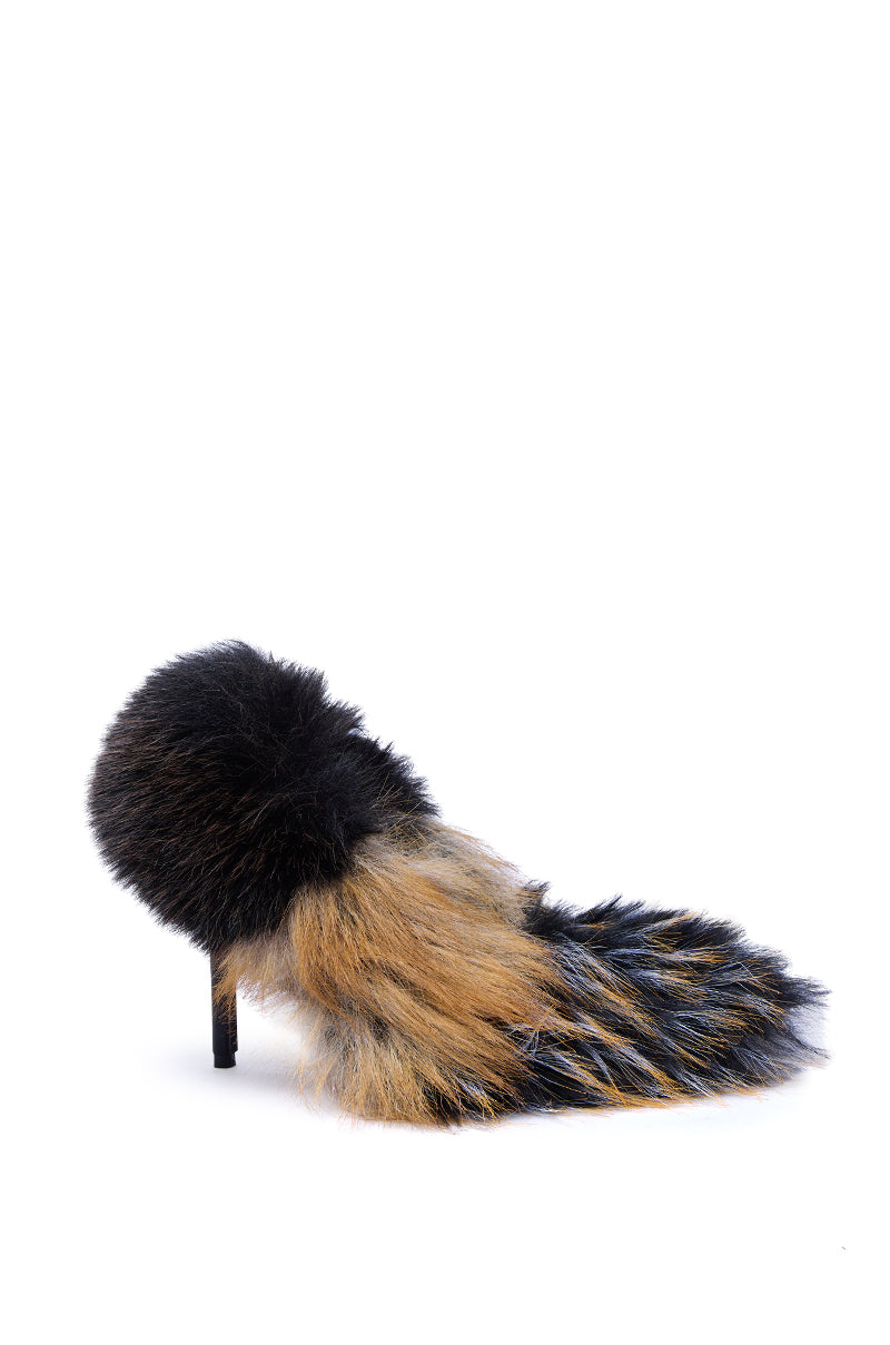 AZALEA WANG OMIRCON BLACK AND TAN FUR STILETTO PUMP
