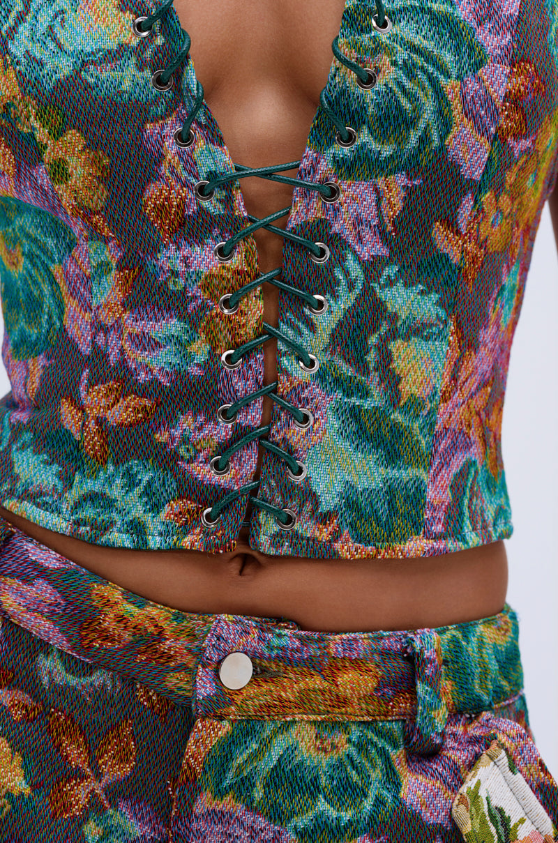 LOGAN JACQUARD LACE UP CORSET TOP