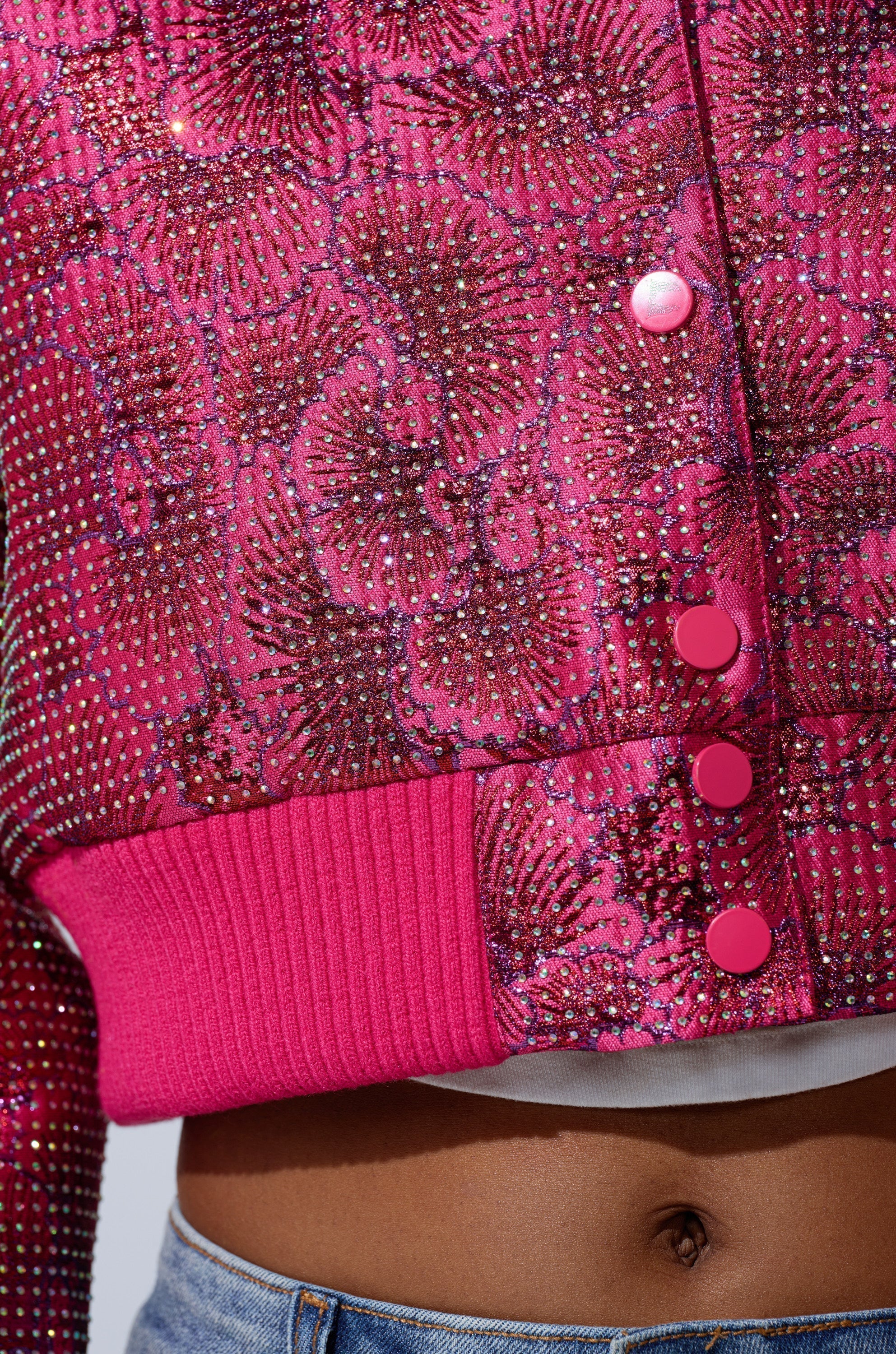 FLEUR RHINESTONE BROCADE BOMBER