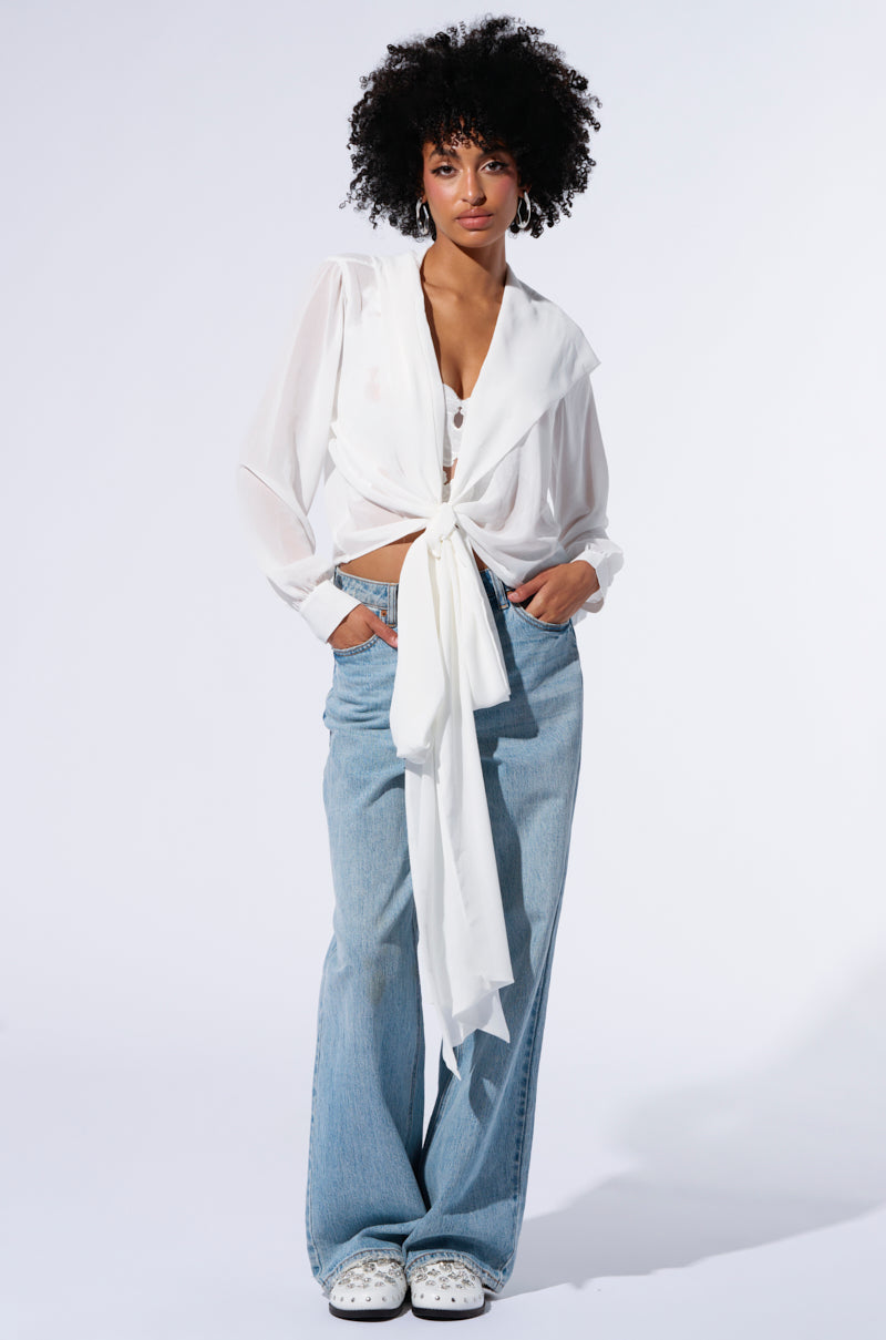 MARGO TIE FRONT BLOUSE WITH HOOD IN WHITE