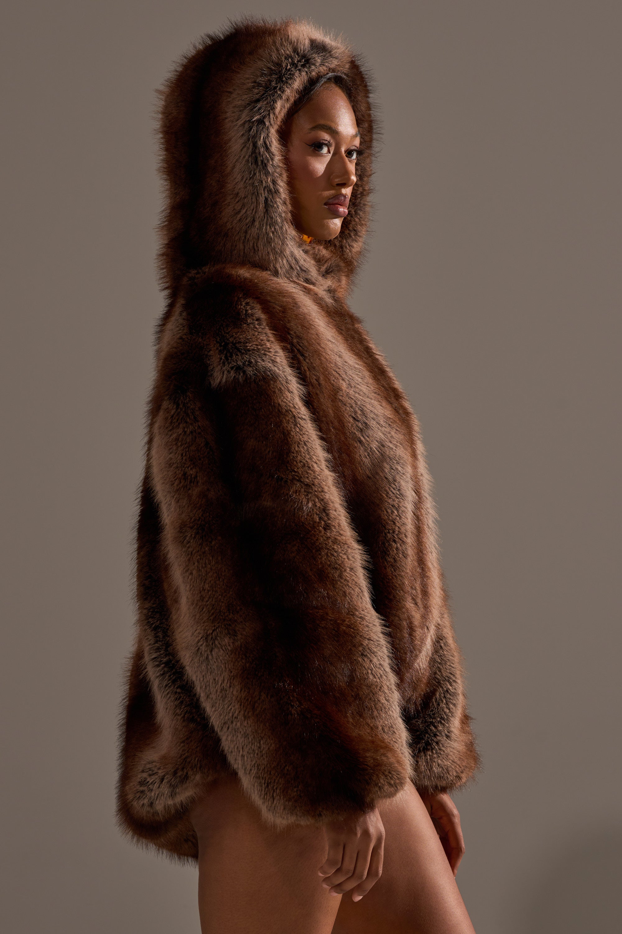 NATURAL INSTINCTS HOODED FUR BOMBER