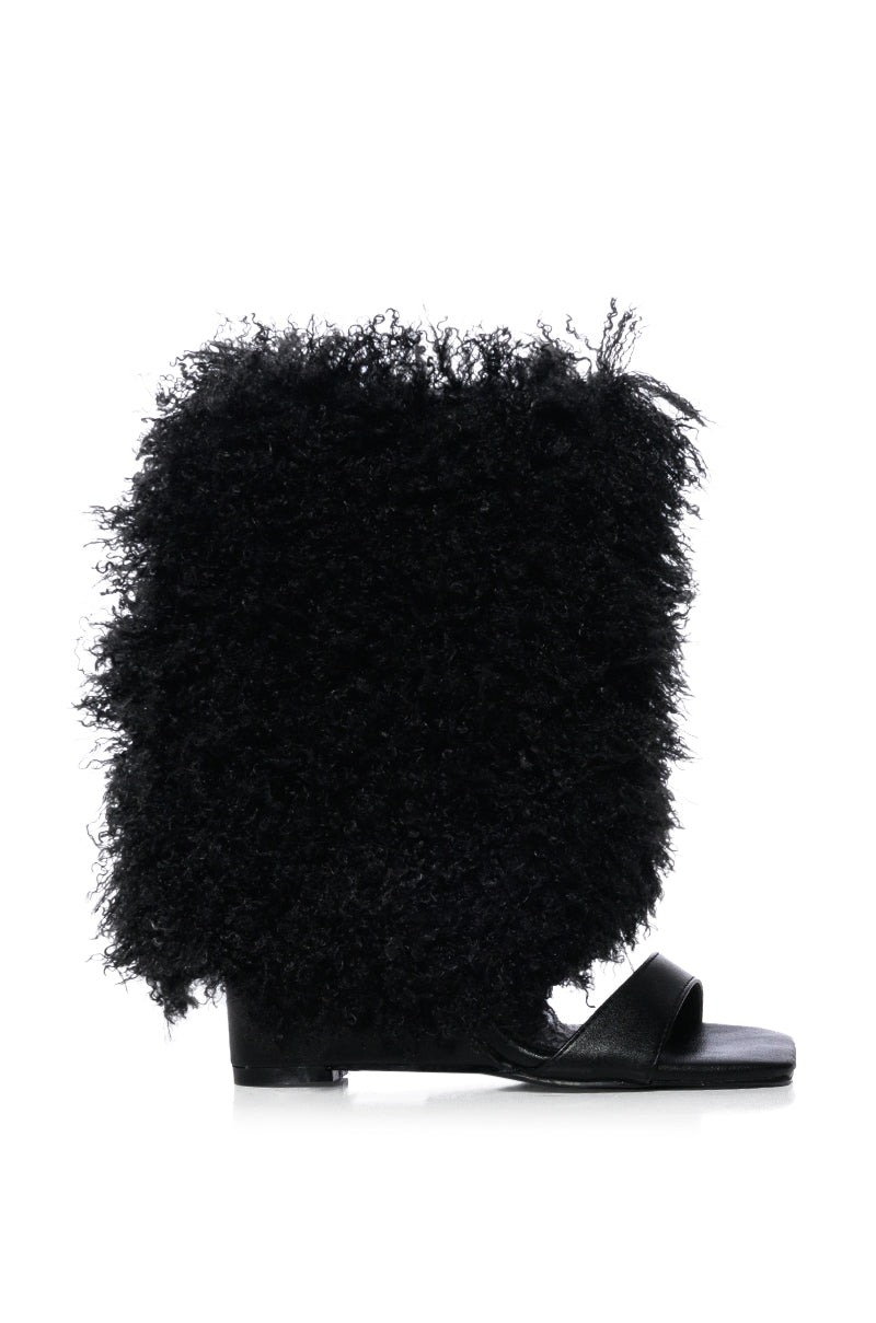 AZALEA WANG BRAY FAUX FUR BOOTIE SANDAL IN BLACK