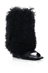 AZALEA WANG BRAY FAUX FUR BOOTIE SANDAL IN BLACK