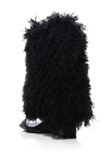 AZALEA WANG BRAY FAUX FUR BOOTIE SANDAL IN BLACK