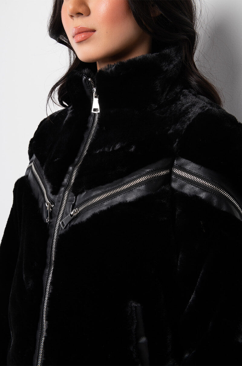 FUZZED UP FAUX FUR BOMBER